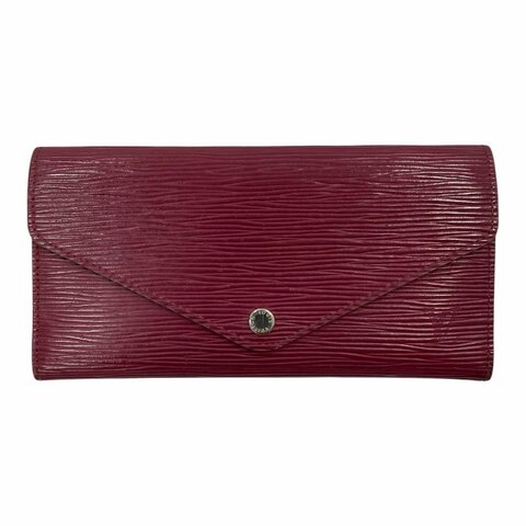 LOUIS VUITTON 路易威登 Sarah EPI 水波紋皮革長夾  紫紅素面 銀扣
