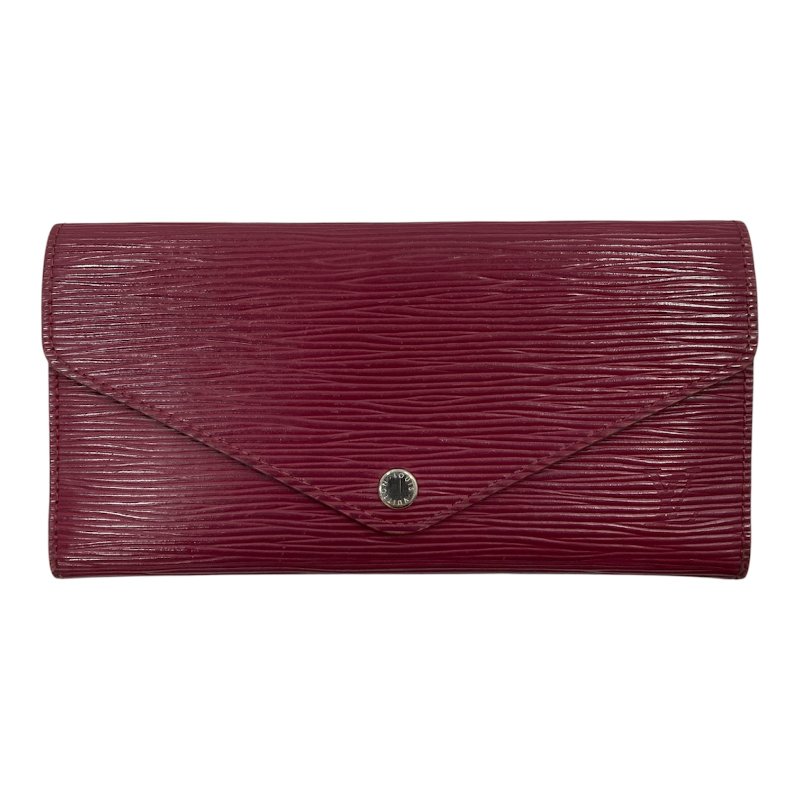 LOUIS VUITTON 路易威登 Sarah EPI 水波紋皮革長夾 紫紅素面 銀扣-0