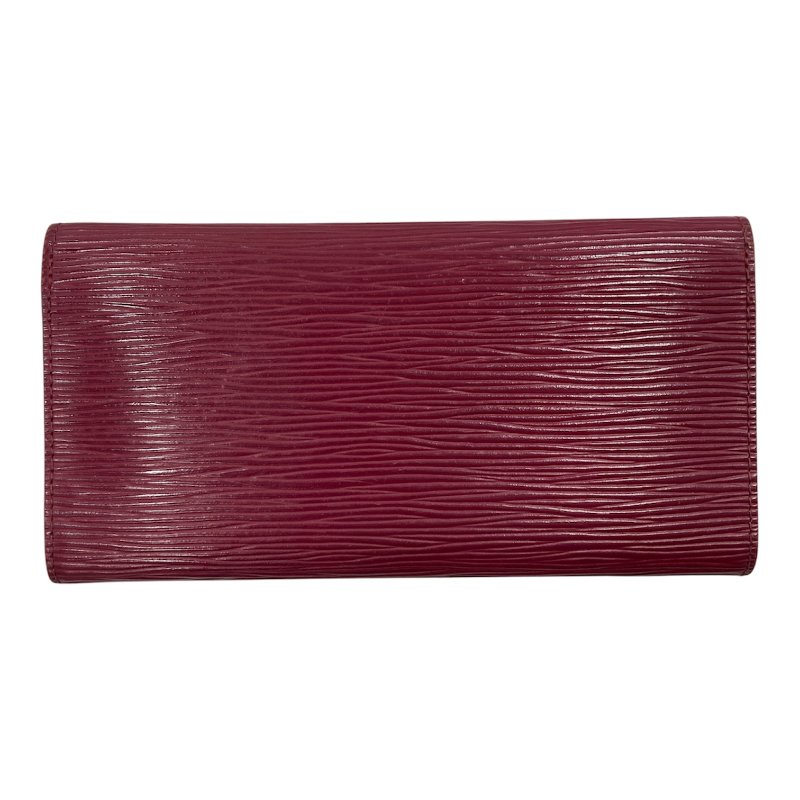 LOUIS VUITTON 路易威登 Sarah EPI 水波紋皮革長夾 紫紅素面 銀扣-1