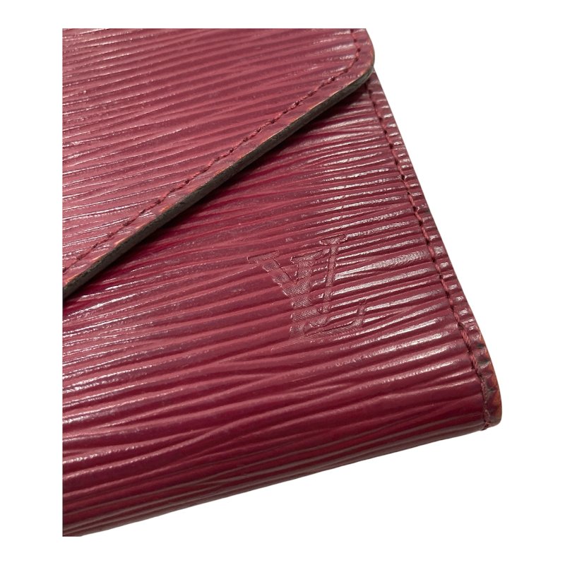 LOUIS VUITTON 路易威登 Sarah EPI 水波紋皮革長夾 紫紅素面 銀扣-16
