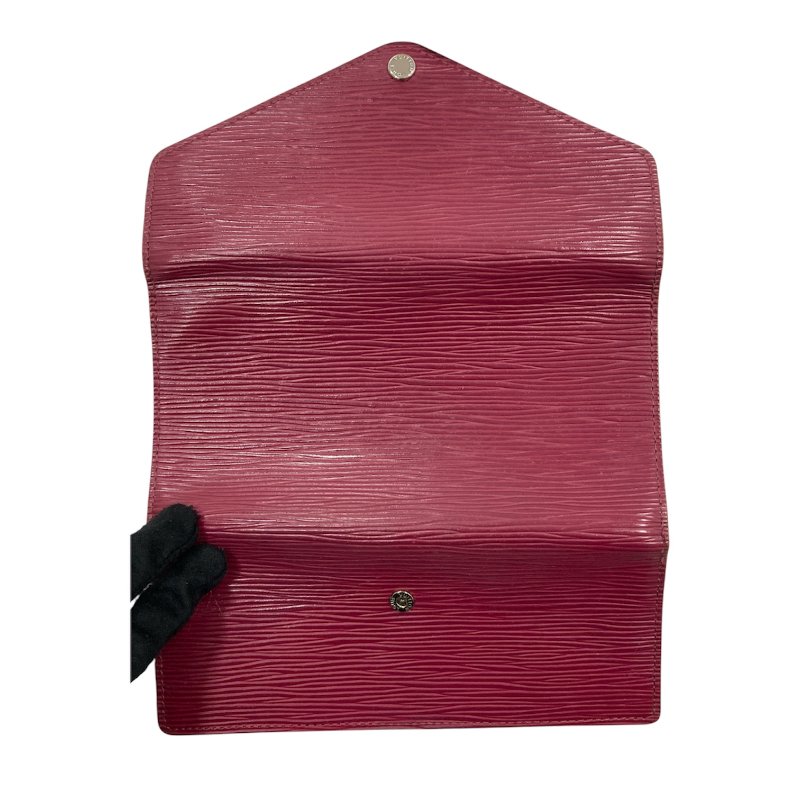 LOUIS VUITTON 路易威登 Sarah EPI 水波紋皮革長夾 紫紅素面 銀扣-17
