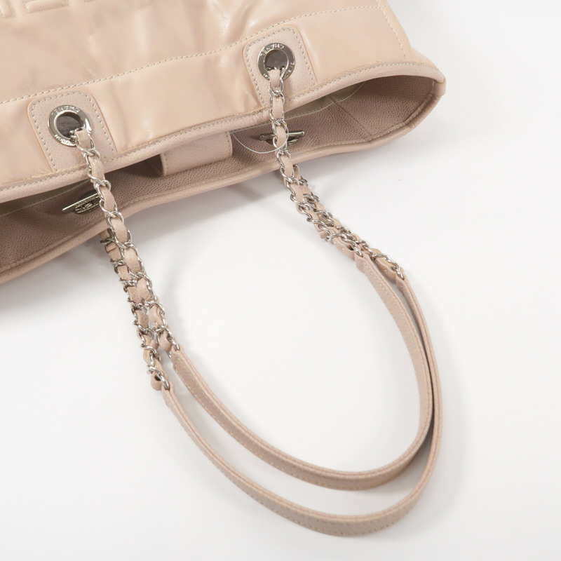 CHANEL 牛皮皮革Deauville Tote Medium鏈帶手挽袋-7