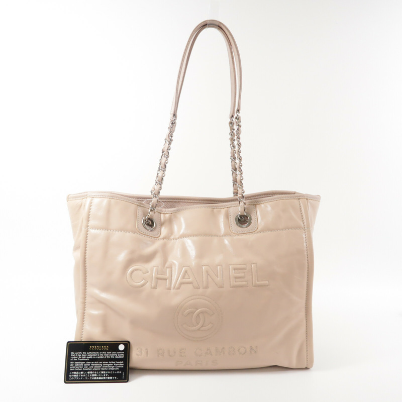 CHANEL 牛皮皮革Deauville Tote Medium鏈帶手挽袋-8
