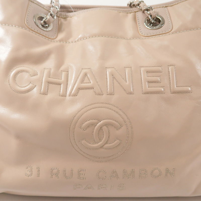 CHANEL 牛皮皮革Deauville Tote Medium鏈帶手挽袋-12