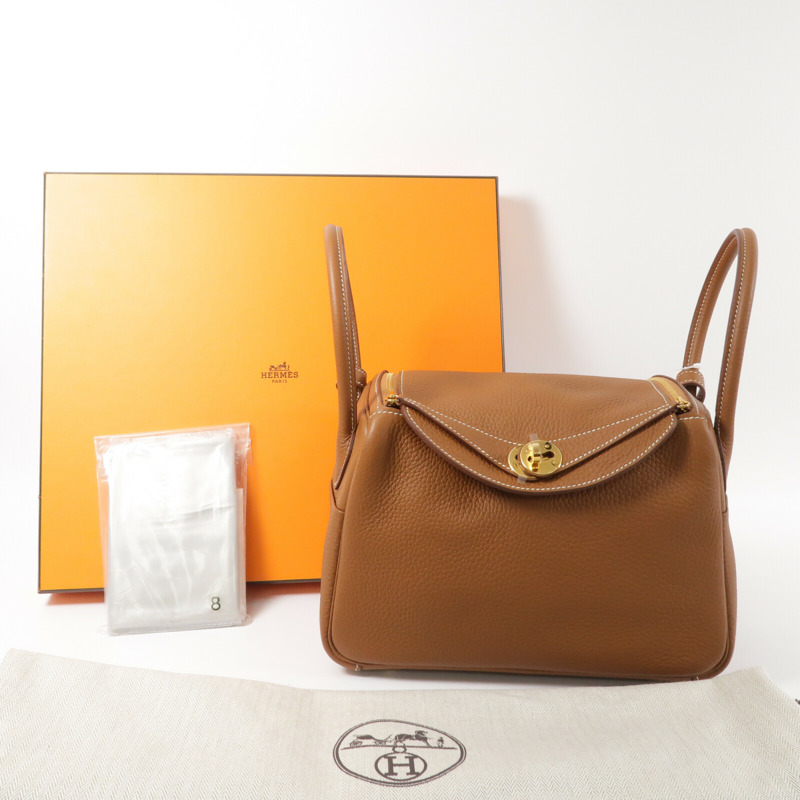 HERMES Clemence皮革Lindy 26手挽肩背兩用袋Gold-10