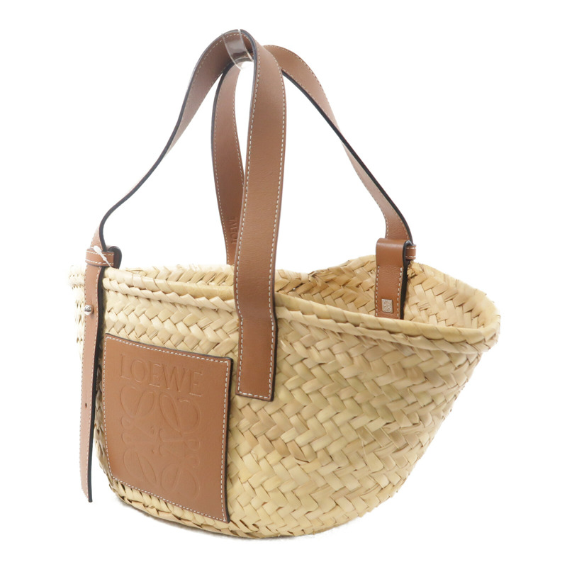 LOEWE Raffia/牛皮皮革Basket Bag手挽袋-2