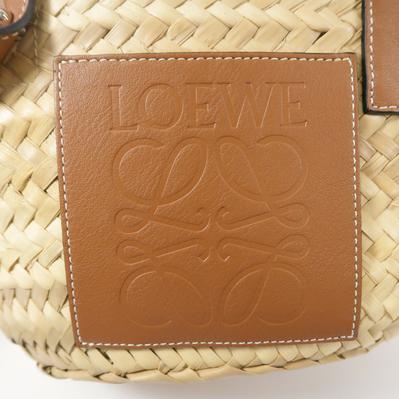 LOEWE Raffia/牛皮皮革Basket Bag手挽袋-5