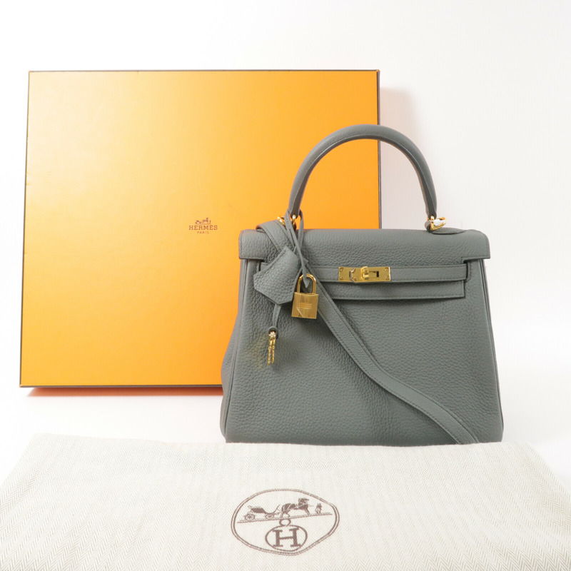 HERMES Togo皮革Kelly 25手挽肩背兩用袋Vert Amande-10