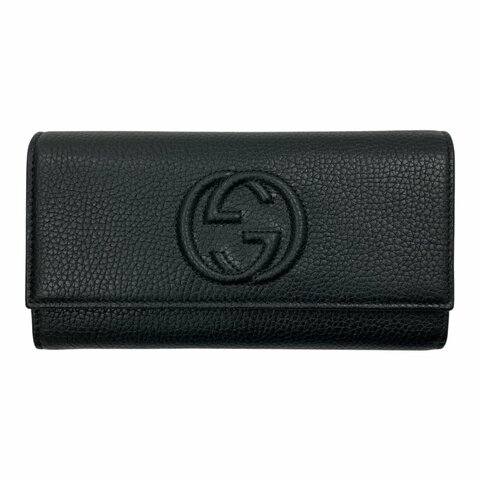 GUCCI 古馳 Soho 荔枝牛皮  長夾 黑色 銀釦