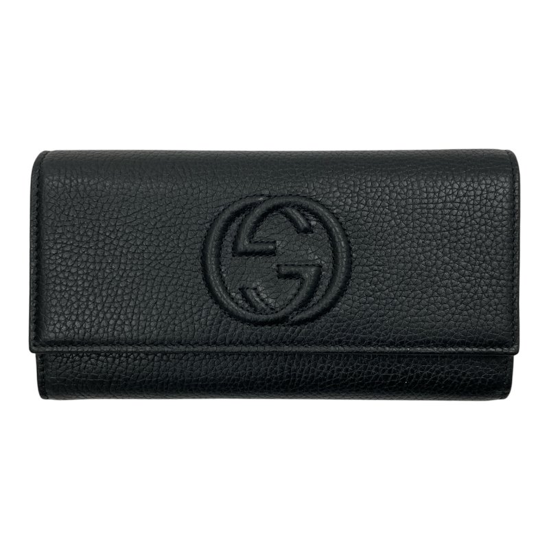 GUCCI 古馳 Soho 荔枝牛皮 長夾 黑色 銀釦-0