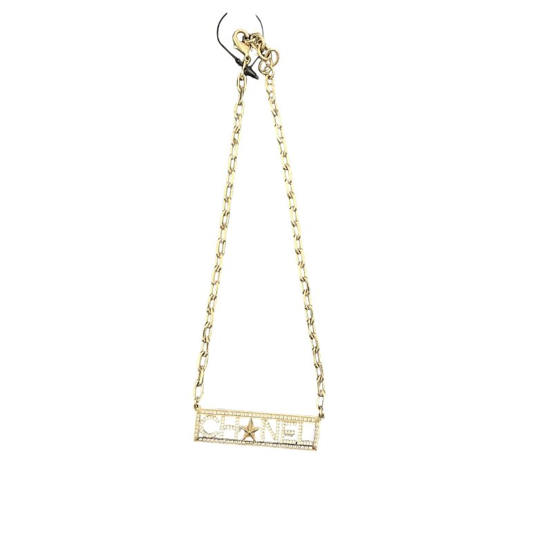 CHANEL Logo 水鑽項鍊 5-382-1