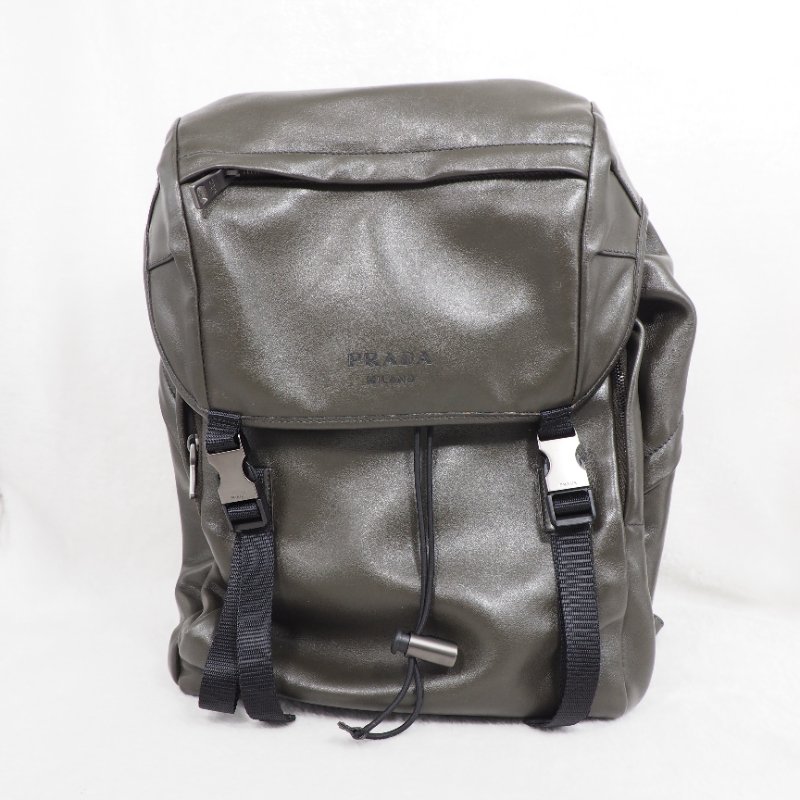 Prada Backpack 普拉達男裝軍綠色真皮後背包-0