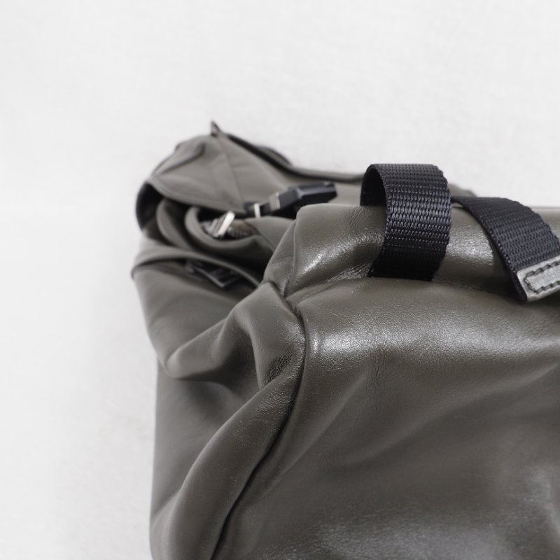 Prada Backpack 普拉達男裝軍綠色真皮後背包-11