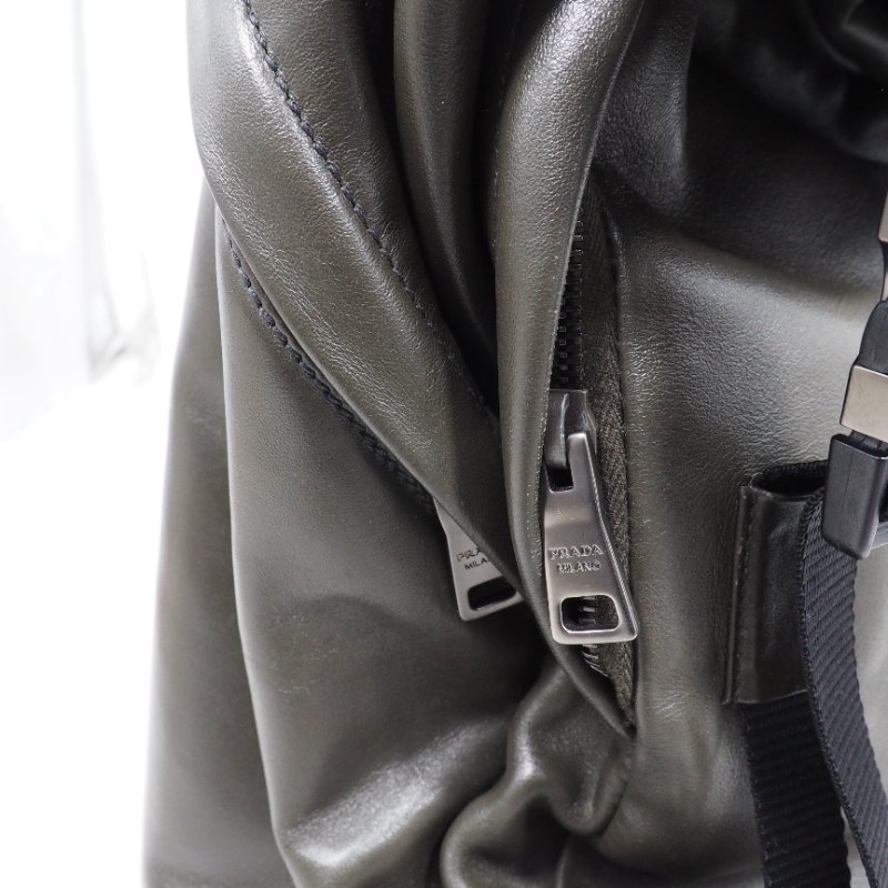 Prada Backpack 普拉達男裝軍綠色真皮後背包-24