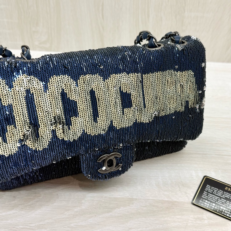 chanel 全場焦點✨藍coco cuba 亮片包-15