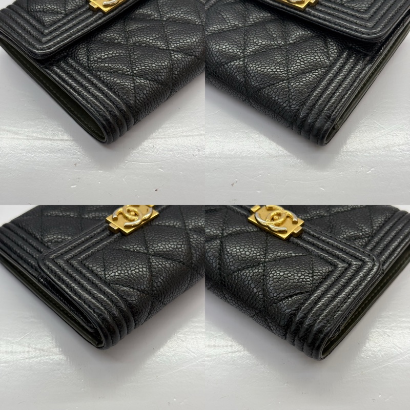 CHANEL 香奈兒 黑色BOY TRIFOLD扣式短夾 A80734-4