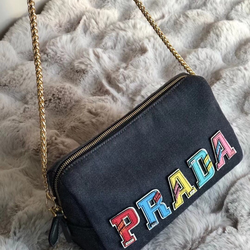 普拉達prada中古Vintage牛仔丹寧 斜背包|單肩|鏈條手包-5
