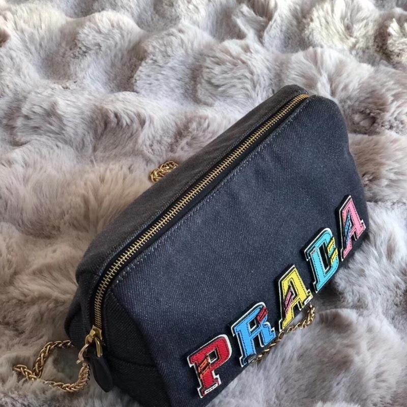 普拉達prada中古Vintage牛仔丹寧 斜背包|單肩|鏈條手包-7