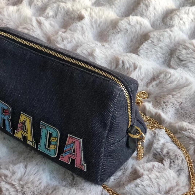 普拉達prada中古Vintage牛仔丹寧 斜背包|單肩|鏈條手包-8