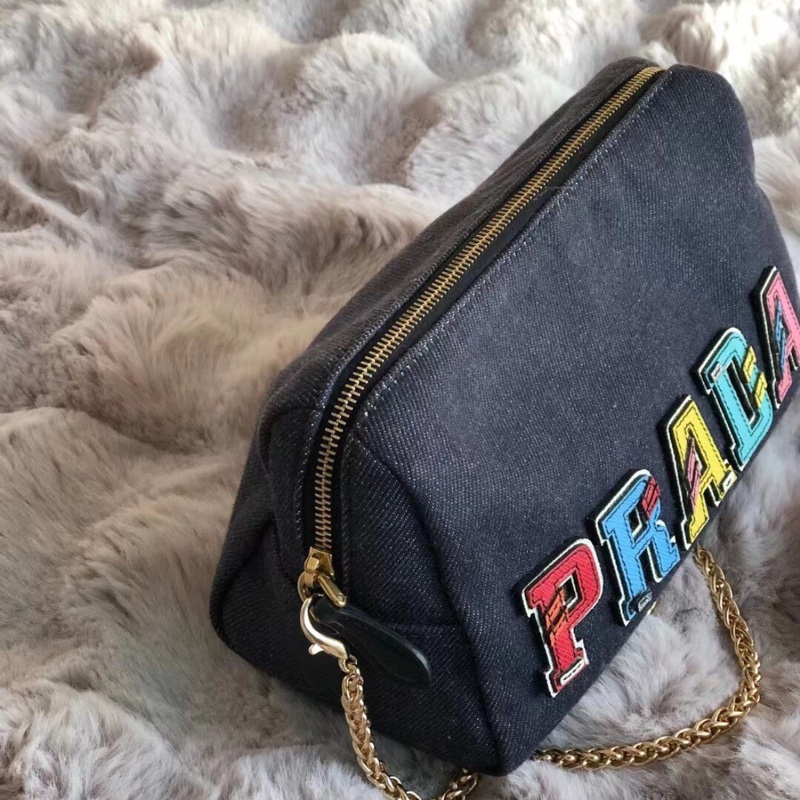 普拉達prada中古Vintage牛仔丹寧 斜背包|單肩|鏈條手包-9