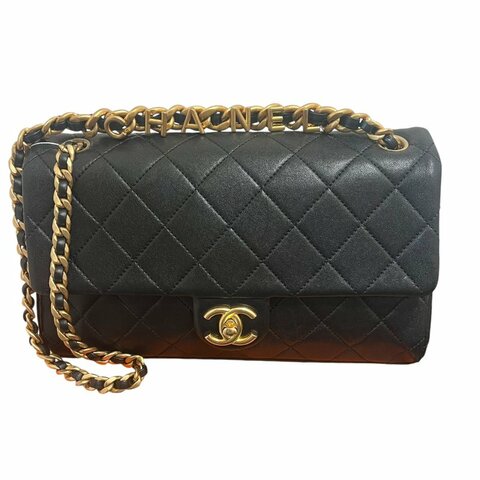 CHANEL Logo Letters Handle 菱格紋鏈條肩背包 5-529
