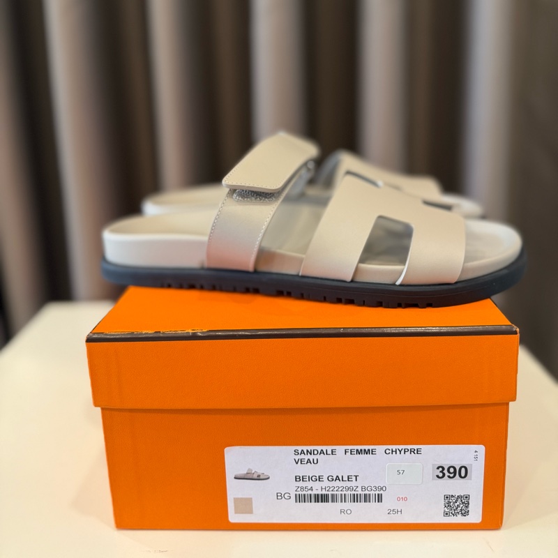 全新🫶🏻Hermes Chypre二舅拖 鵝卵石米39號-4