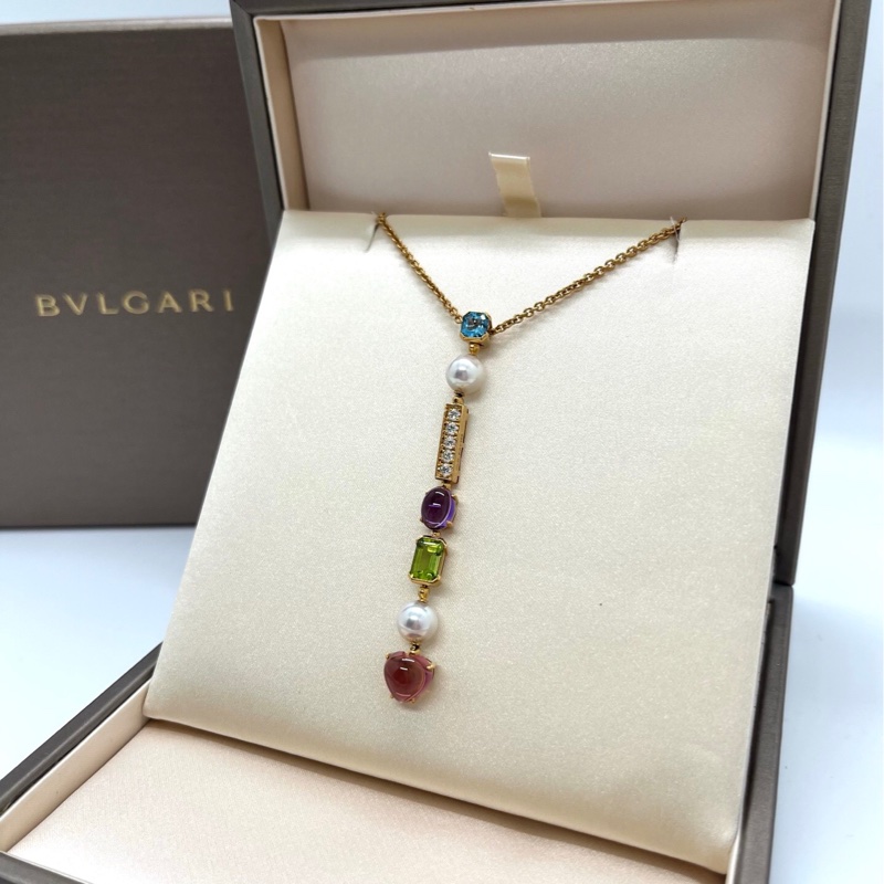 寶格麗BVLGARI彩寶黃金鑲鑽彩寶項鍊 吊墜長7cm左右-1