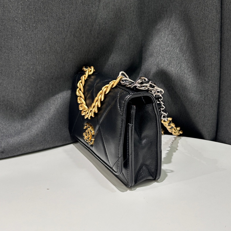 Chanel 香奈兒19bag woc 芯片款 黑金菱格山羊皮鏈條包-2