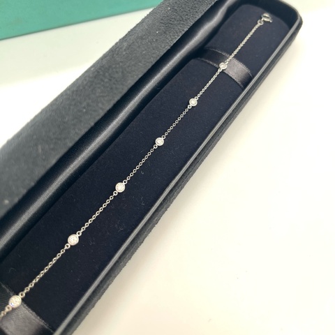 TIFFANY & CO.蒂芙尼 鑲嵌設計 鑽石 pt950 手鍊 銀色
