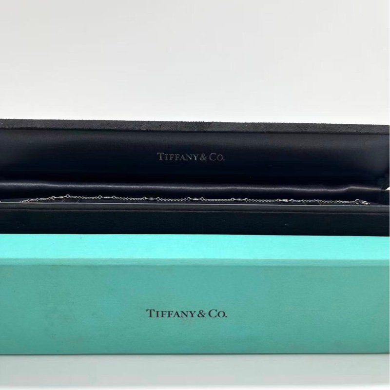 TIFFANY & CO.蒂芙尼 鑲嵌設計 鑽石 pt950 手鍊 銀色-2