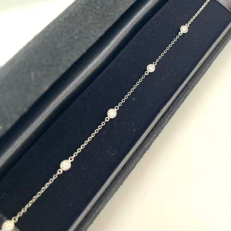 TIFFANY & CO.蒂芙尼 鑲嵌設計 鑽石 pt950 手鍊 銀色-4