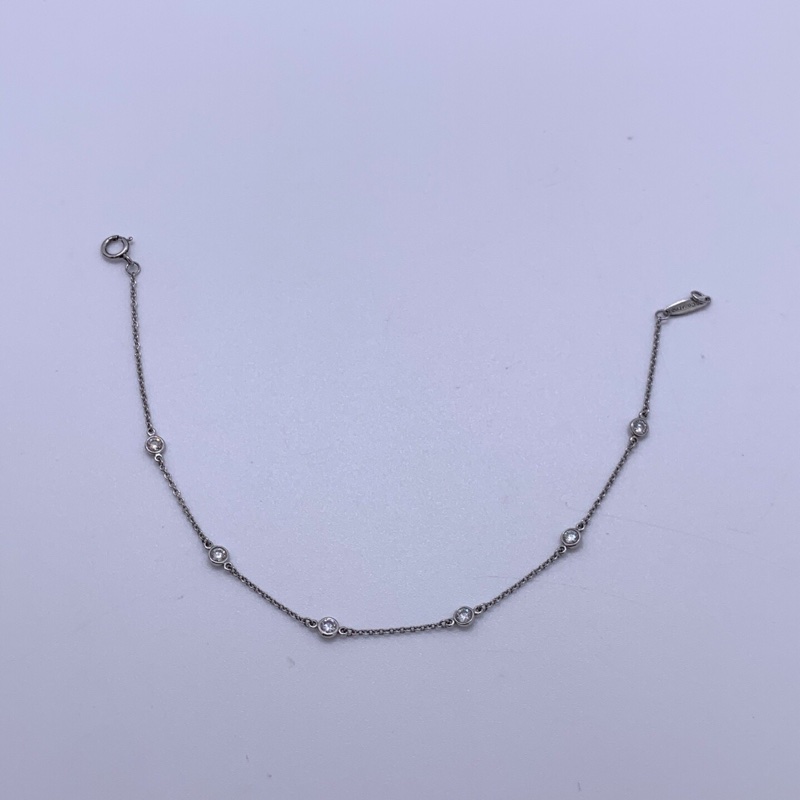TIFFANY & CO.蒂芙尼 鑲嵌設計 鑽石 pt950 手鍊 銀色-5