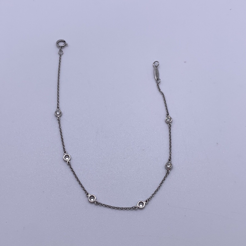 TIFFANY & CO.蒂芙尼 鑲嵌設計 鑽石 pt950 手鍊 銀色-6