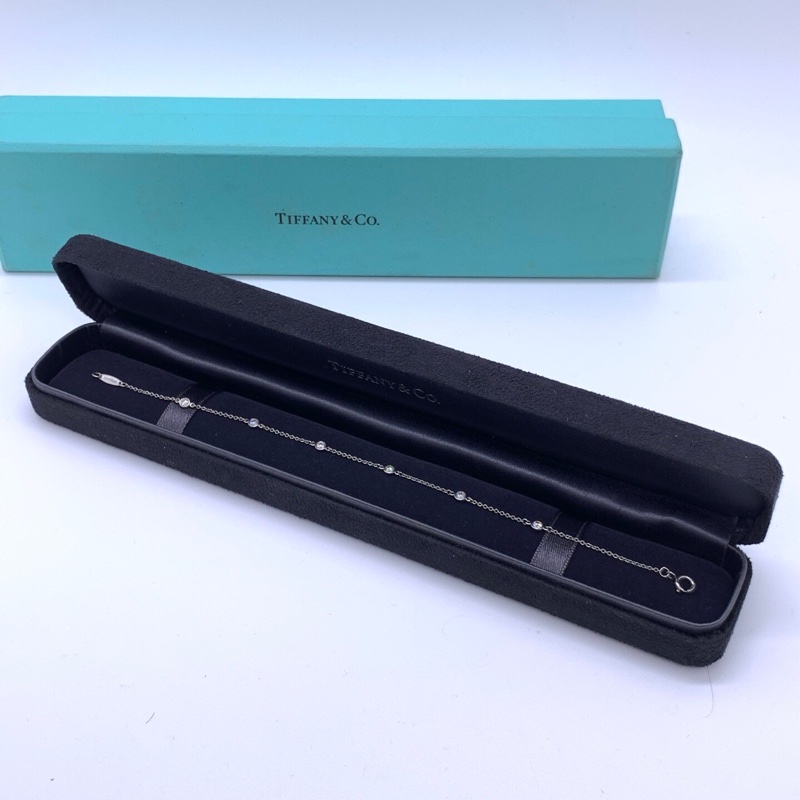 TIFFANY & CO.蒂芙尼 鑲嵌設計 鑽石 pt950 手鍊 銀色-8