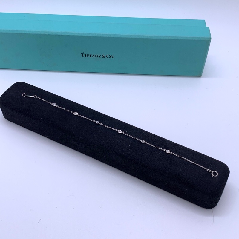 TIFFANY & CO.蒂芙尼 鑲嵌設計 鑽石 pt950 手鍊 銀色-9
