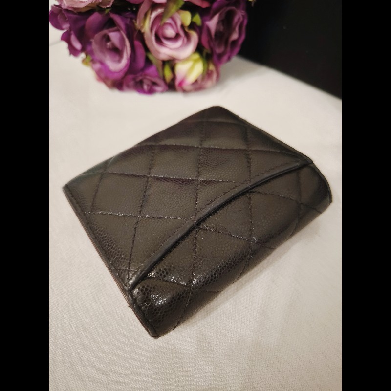 Chanel 經典菱格紋三折羊皮短夾-9