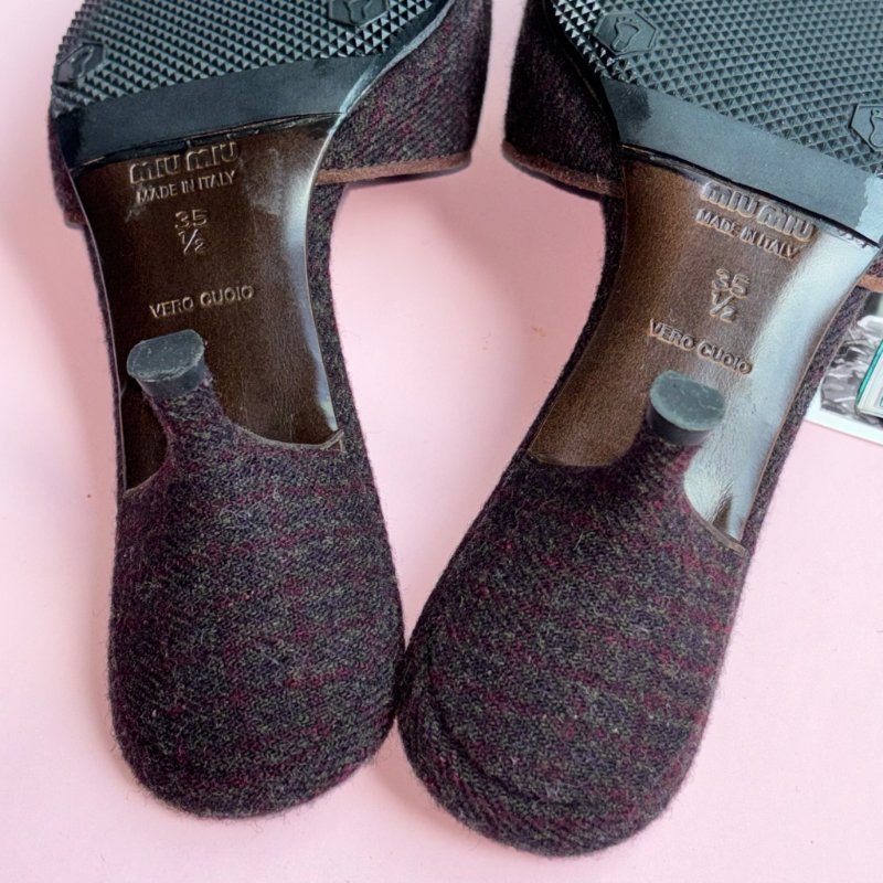 y2k ୨୧超級可愛 .ᐟ.ᐟ ::Miu Miu:: 棕色寶石蝴蝶結粗跟拖鞋 35.5號-9