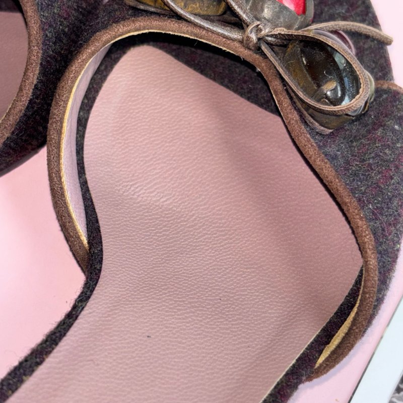 y2k ୨୧超級可愛 .ᐟ.ᐟ ::Miu Miu:: 棕色寶石蝴蝶結粗跟拖鞋 35.5號-12