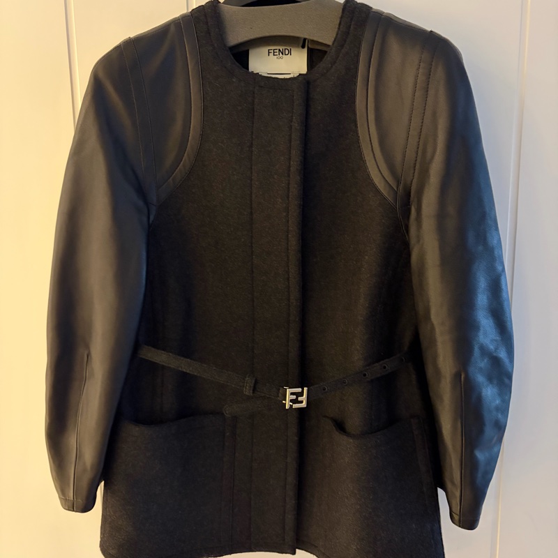 Fendi 羊毛拼接羊皮外套-5