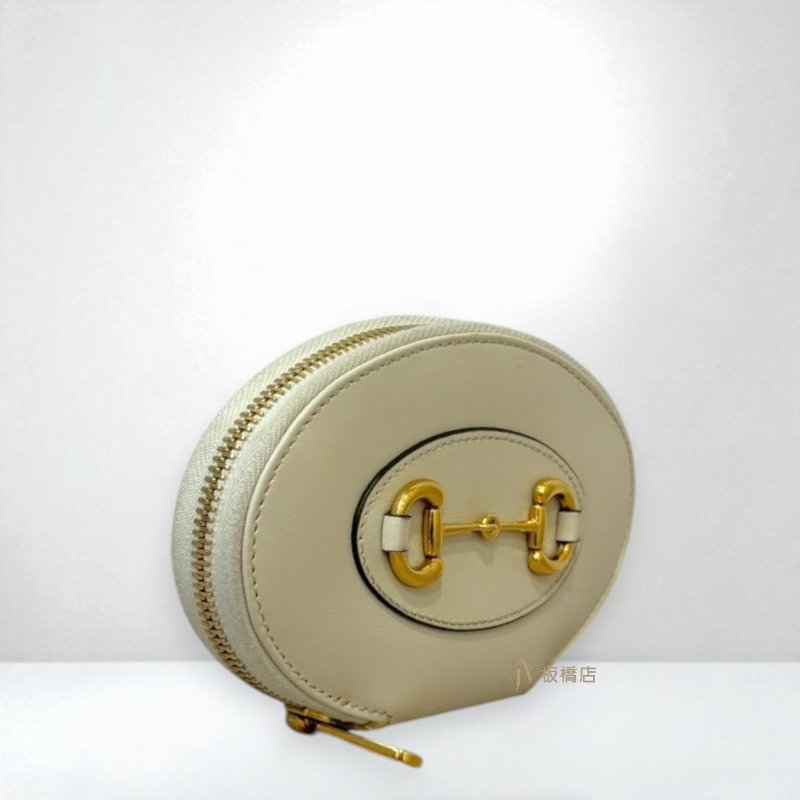 JS1235-Gucci 白牛皮1955金釦拉鍊2卡零錢包-2
