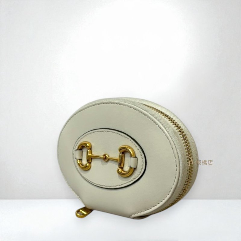 JS1235-Gucci 白牛皮1955金釦拉鍊2卡零錢包-3
