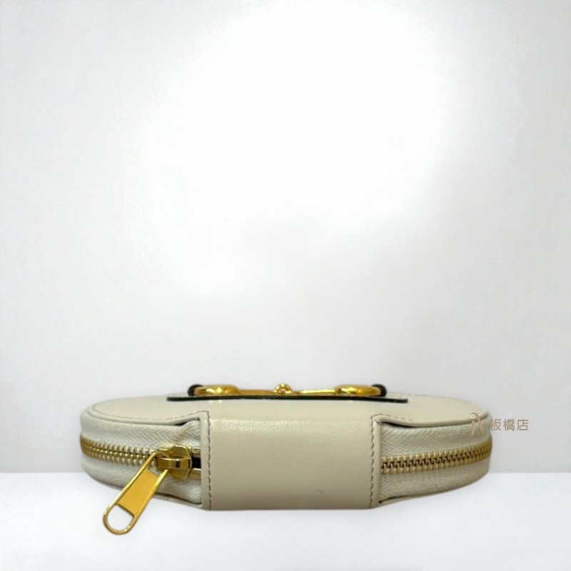 JS1235-Gucci 白牛皮1955金釦拉鍊2卡零錢包-4