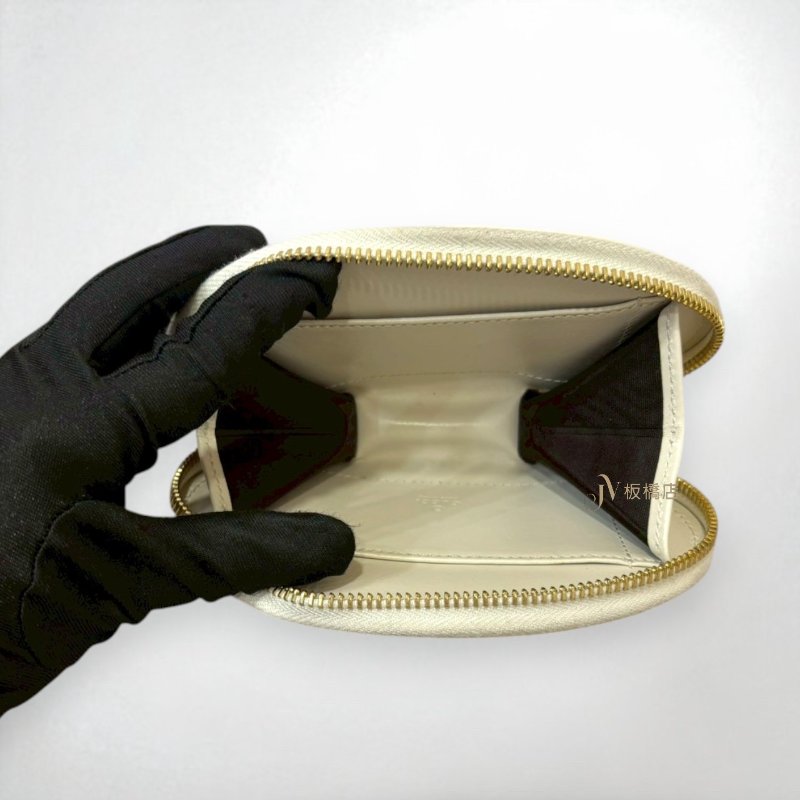 JS1235-Gucci 白牛皮1955金釦拉鍊2卡零錢包-5
