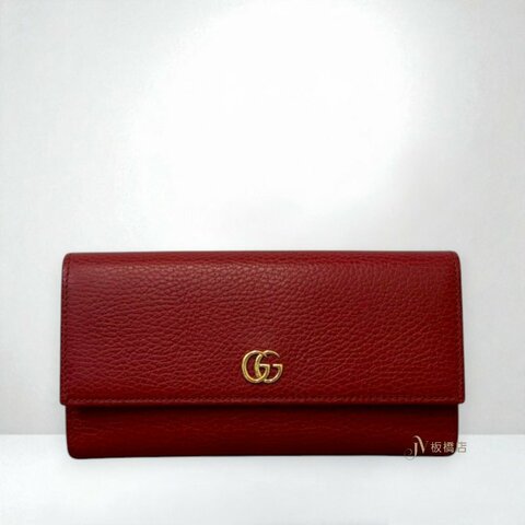 js1241-GUCCI皮夾 Petite Marmont紅牛皮金釦下蓋長夾456116