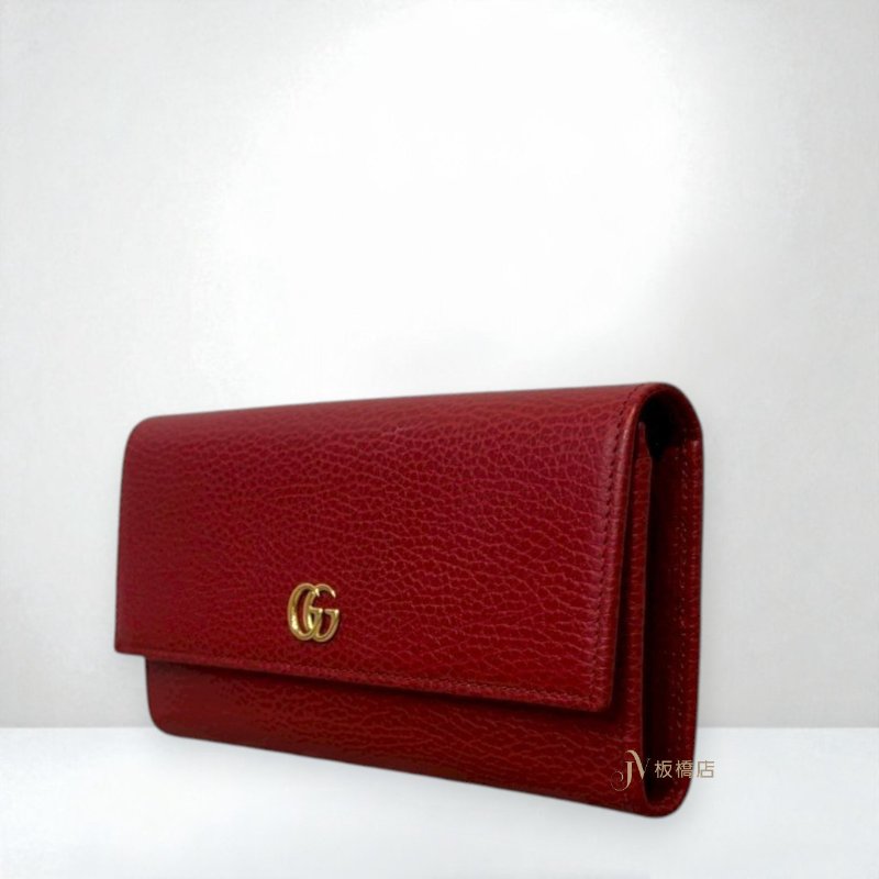 js1241-GUCCI皮夾 Petite Marmont紅牛皮金釦下蓋長夾456116-2
