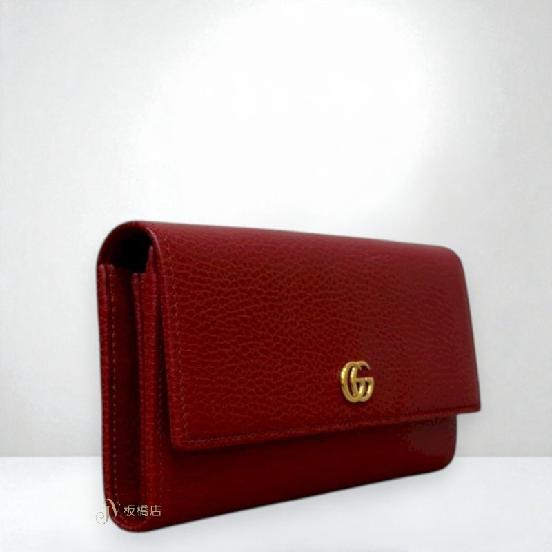 js1241-GUCCI皮夾 Petite Marmont紅牛皮金釦下蓋長夾456116-3
