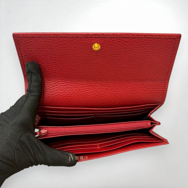 js1241-GUCCI皮夾 Petite Marmont紅牛皮金釦下蓋長夾456116-5