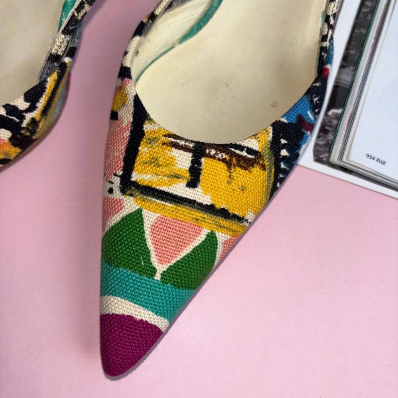 36號 ::Prada:: 維尼斯印花彩繪尖頭低跟涼鞋 Venezia Print Heal Sling Back Shoes-2