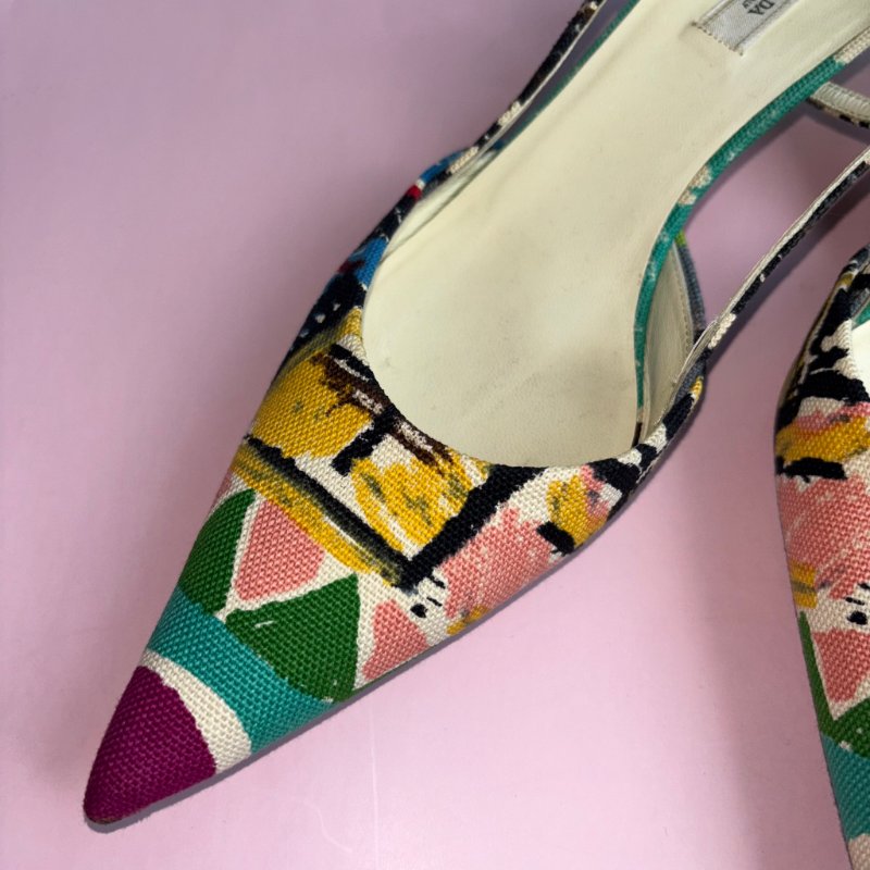 36號 ::Prada:: 維尼斯印花彩繪尖頭低跟涼鞋 Venezia Print Heal Sling Back Shoes-3