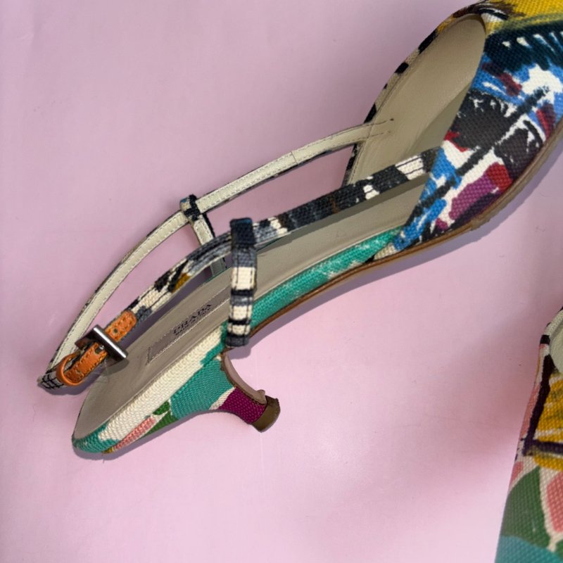 36號 ::Prada:: 維尼斯印花彩繪尖頭低跟涼鞋 Venezia Print Heal Sling Back Shoes-7